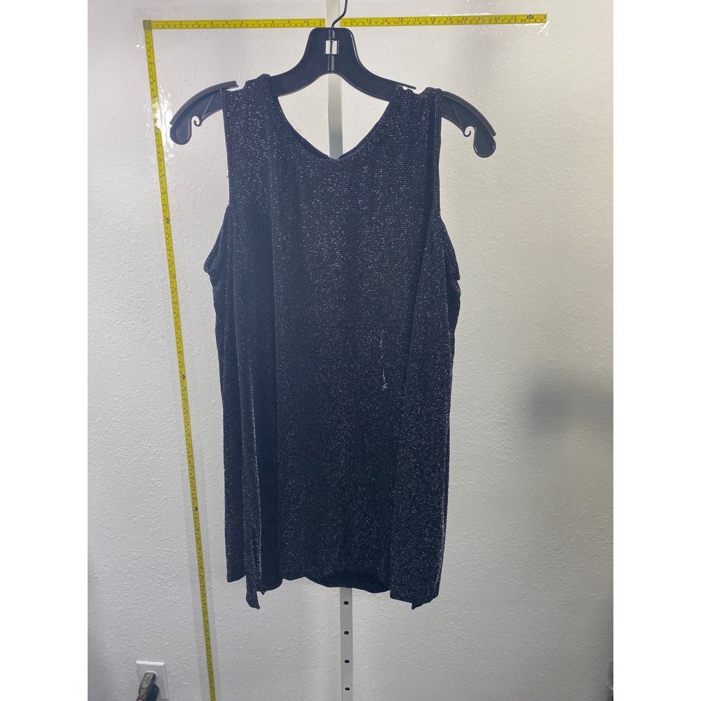 Michael Kors Black Metallic Sparkle Cold Shoulder V-Neck Top XL Blouse Evening